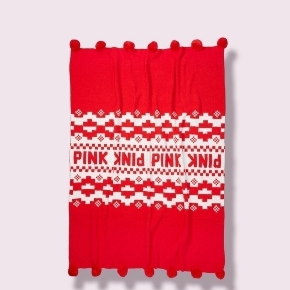 Victoria's Secret Sherpa Throw Blanket 60×50 New Red White Soft New - Picture 2 of 8